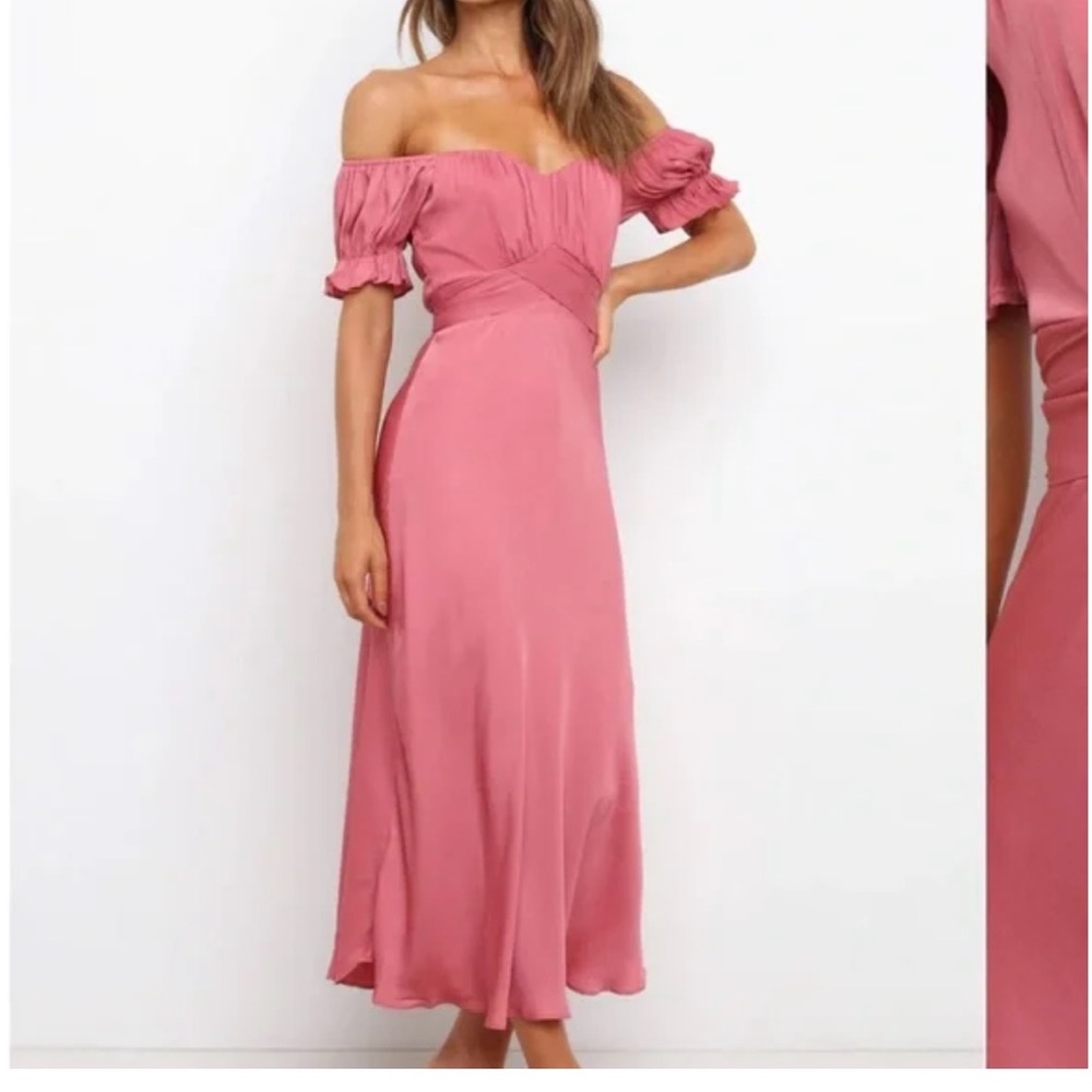 Petal & Pup Dusty Rose Off-Shoulder Midi Dress